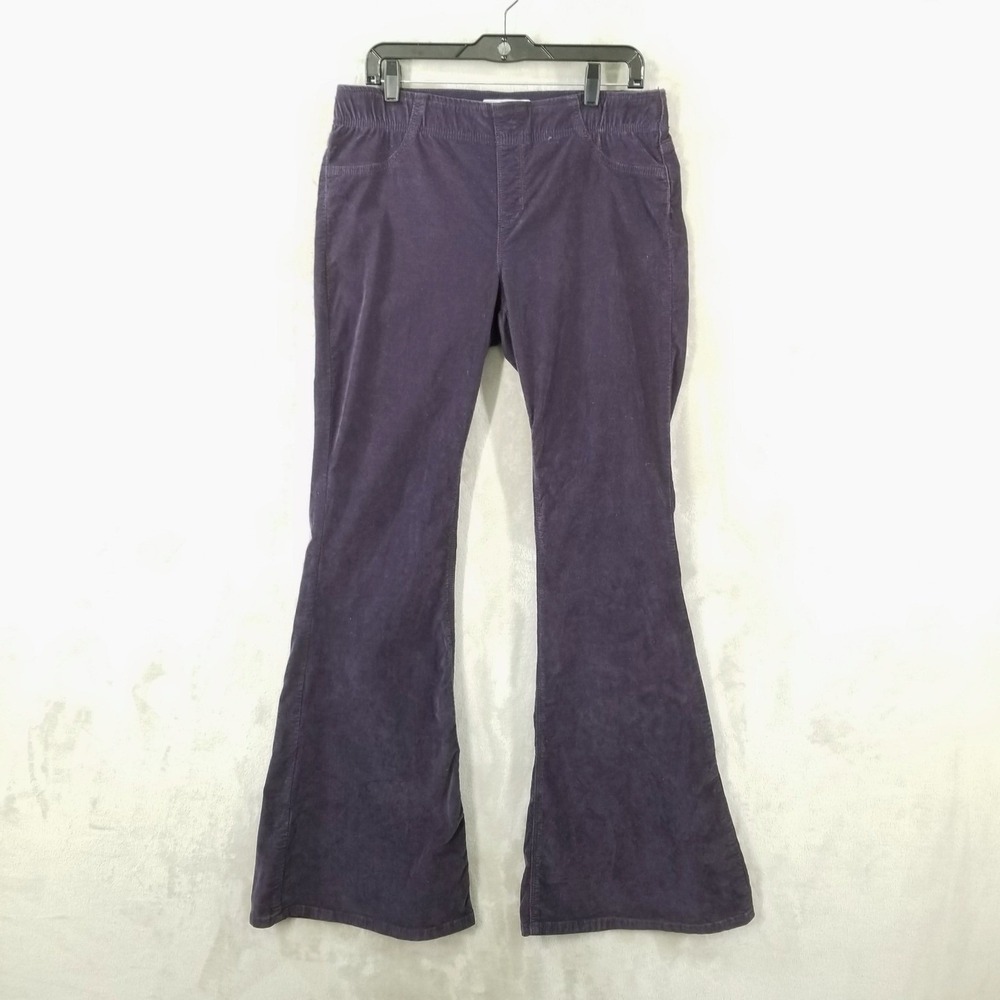 Free People Corduroy Flare Pants Purple 32" Elastic Waist Boho Retro 70s Style